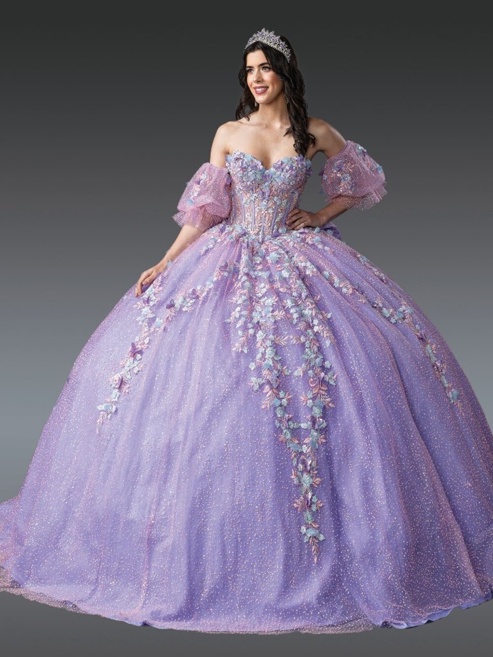 NEW LILAC MULTI PRINT Tulle & Beaded Quinceanera Ball Gown 1979